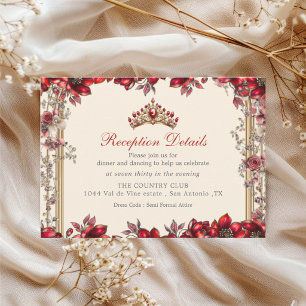 Crème en Rode Gouden Tiara Bloemstuk Quinceañera Informatiekaartje