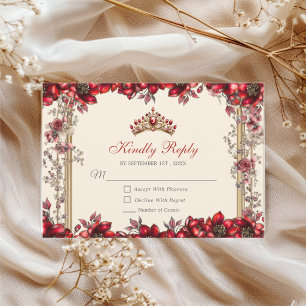 Crème en Rode Gouden Tiara Bloemstuk Quinceañera RSVP Kaartje