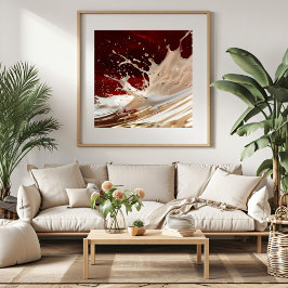 Crème en Rode Spatvloeistof Kunstposter Poster