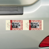 Crème en Rood Damask-fotosjabloon Wijnlabel Bumpersticker (Op auto)