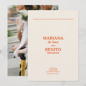 Crème en Rood Moderne Minimalistische Fotobruiloft Kaart (Voorkant / Achterkant)