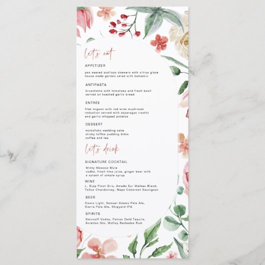 Crème en Roos | Menu van de lente-Florals Wedding (Voorkant)