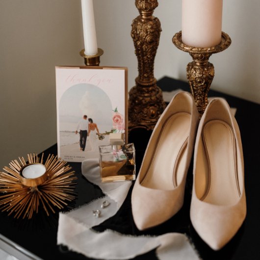 Crème en Roos | Romantische lente-Floral bruiloft Bedankkaart