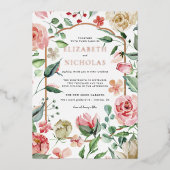 Crème en Roos | Romantische lente-Floral bruiloft Folie Uitnodiging (Voorkant)