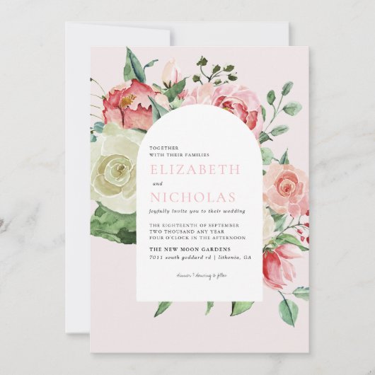 Crème en Roos | Romantische lente-Floral bruiloft Kaart (Voorkant)