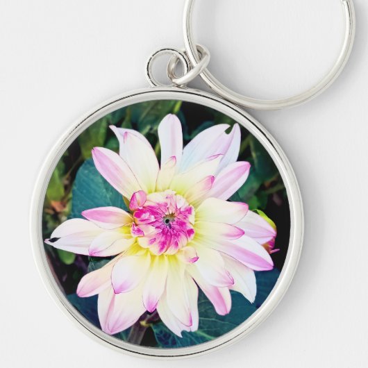 Crème en roze bloem sleutelhanger (Voorkant)