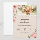 Crème en roze bloemen grens rustieke Indiase bruil Kaart (Voorkant / Achterkant)