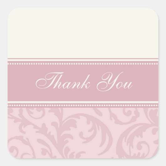 Crème en Roze Dank u Bruiloft Envelop Afdichtingen Vierkante Sticker (Voorkant)
