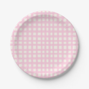 Crème en Roze Textuur Onregelmatig Gingham Patroon Papieren Bordje