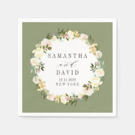 Crème en Sage Bruiloft bloemen gepersonaliseerd Servet