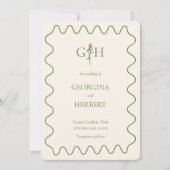 Crème en Sage Clover Monogram Uitnodiging voor de (Voorkant)