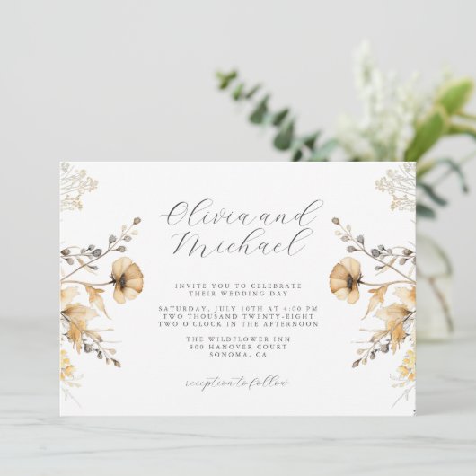 Crème en Sage Wildflower bruiloft Kaart (Staand voorkant)