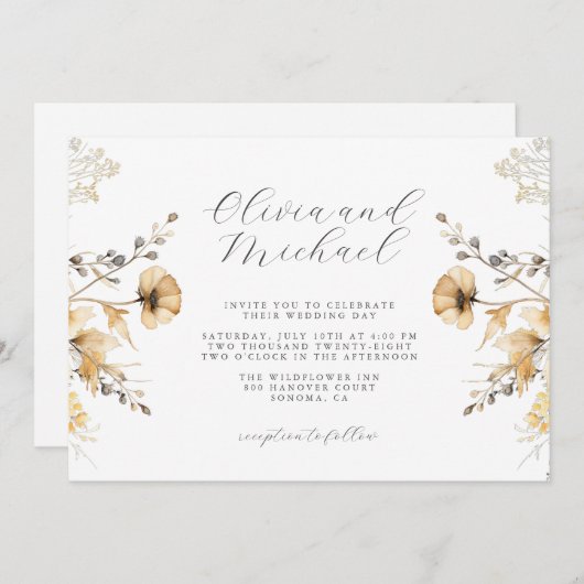 Crème en Sage Wildflower bruiloft Kaart (Voorkant / Achterkant)