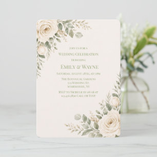 Crème en salie groene beplanting bruiloft kaart