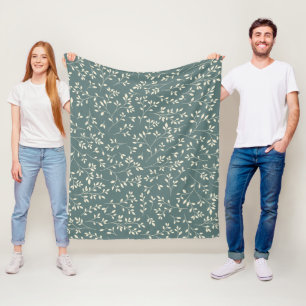 Crème en salie groene botanische wijnstok patroon fleece deken