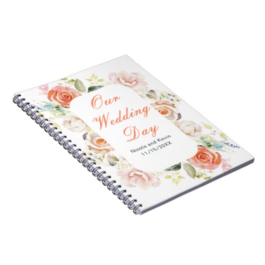Crème en Sinaasappel Bloemen bruiloft Notitieboek (Rechterzijde)