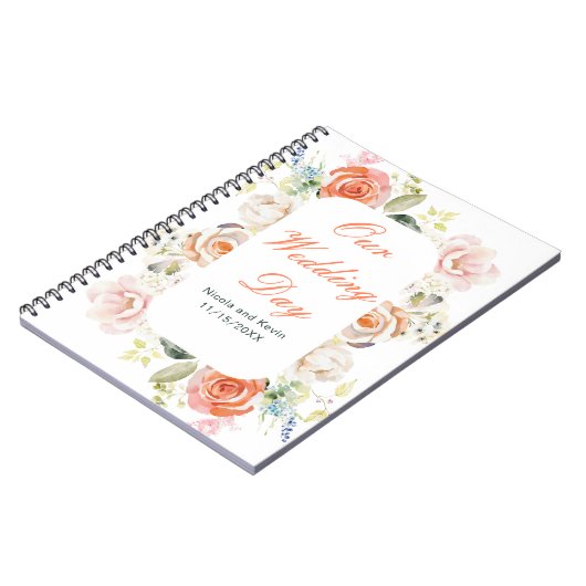 Crème en Sinaasappel  Bloemen bruiloft Notitieboek (Linkerzijde)