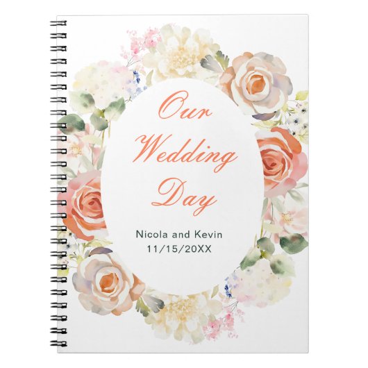 Crème en Sinaasappel  Bloemen bruiloft Notitieboek (Voorkant)