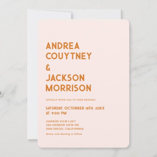 Crème en Sinaasappel Retro Boho Bruiloft Kaart (Voorkant)