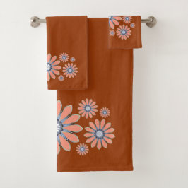 Crème en terracotta abstract bloemmotief bad handdoek