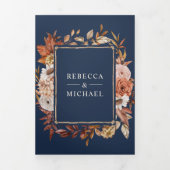 Crème en Terracotta Bloemencode Navy Trouw Drieluik Uitnodiging (Cover)