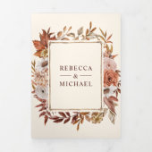 Crème en Terracotta Bloemencode QR Wedding Drieluik Uitnodiging (Cover)