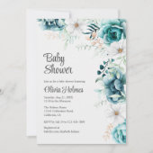 Crème en turquoise bloemen baby shower kaart (Voorkant)