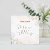 Crème en wit Elegant Happy Wedding Kaart (Staand voorkant)