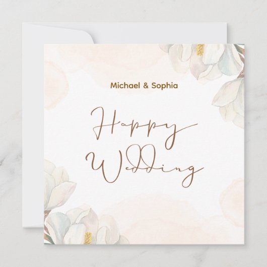 Crème en wit Elegant Happy Wedding Kaart (Voorkant)