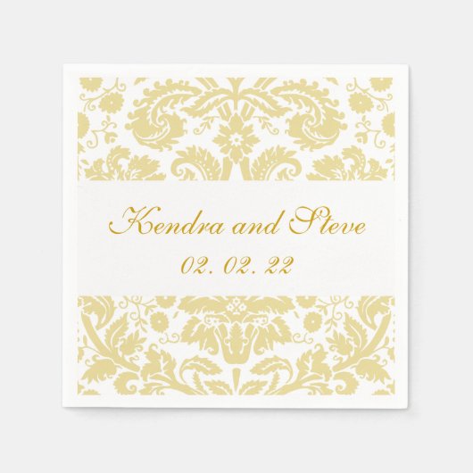 Crème en witte Damask Trouwpapier servetten (Voorkant)