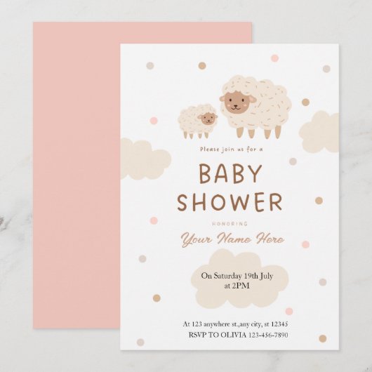 Crème en zachte schapen Baby Shower Uitnodigingen (Voorkant / Achterkant)
