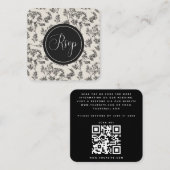  crème en zwart-Floral botanische QR-code RSVP Informatiekaartje (Voorkant / Achterkant)