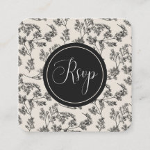  crème en zwart-Floral botanische QR-code RSVP