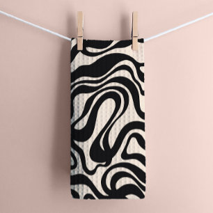 Crème en zwart jaren '70 Retro Modern Swirl Theedoek