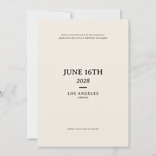 Crème en zwart moderne minimalistische bruiloft save the date (Voorkant)