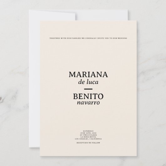 Crème en zwart Moderne Minimalistische Fotobruilof Kaart (Voorkant)