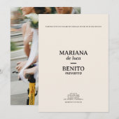 Crème en zwart Moderne Minimalistische Fotobruilof Kaart (Voorkant / Achterkant)