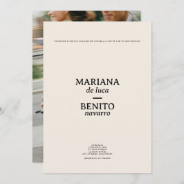 Crème en zwart Moderne Minimalistische Fotobruilof Kaart