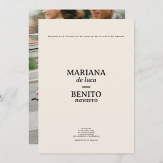 Crème en zwart Moderne Minimalistische Fotobruilof Kaart