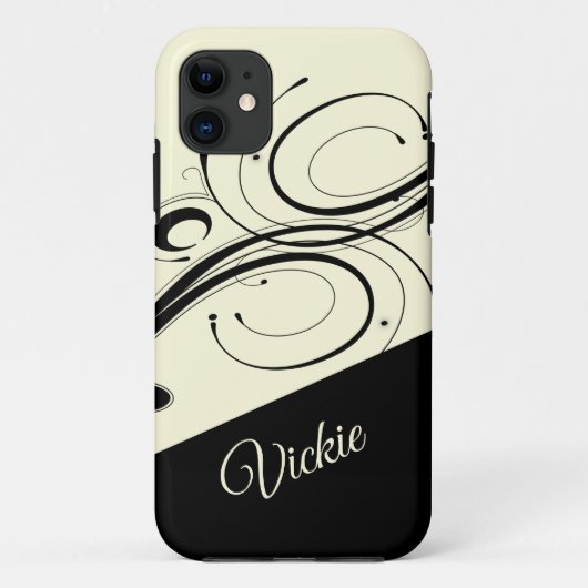 Crème en Zwart Scroll Accent Persoonlijk Case-Mate iPhone Case (Achterkant)