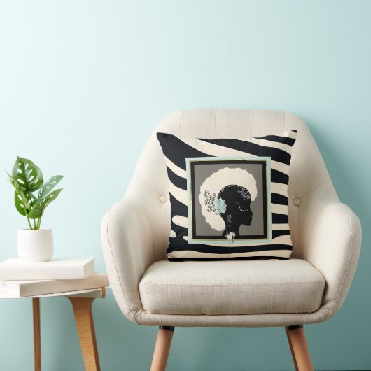 Crème en zwart zebraprint kussen (Stoel)