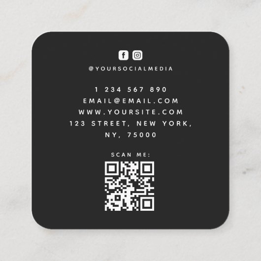 Crème en zwarte flank met plattegronden vierkante visitekaartje (Achterkant)