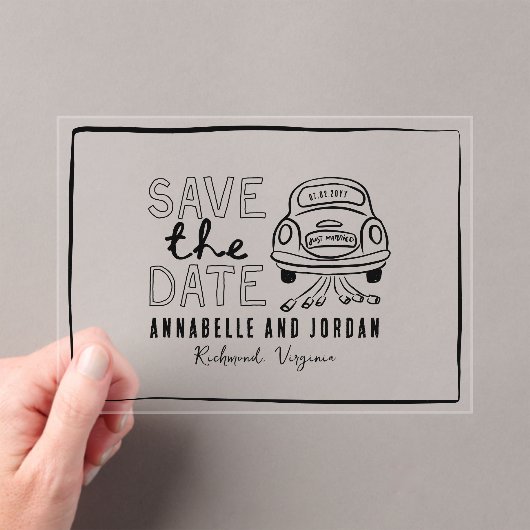 Crème en zwarte grillige hand getrokken auto acryl uitnodigingen (Insitu (Draagbaar))