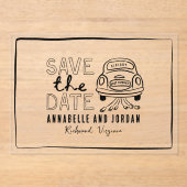 Crème en zwarte grillige hand getrokken auto acryl uitnodigingen (Voorkant)