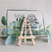 Crème en zwarte grillige hand getrokken auto acryl uitnodigingen