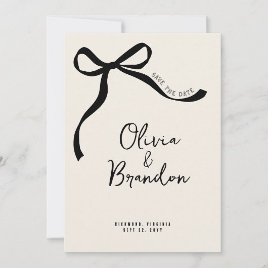 Crème en zwarte grillige hand getrokken auto save the date (Voorkant)