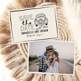 Crème en zwarte grillige hand getrokken auto save the date