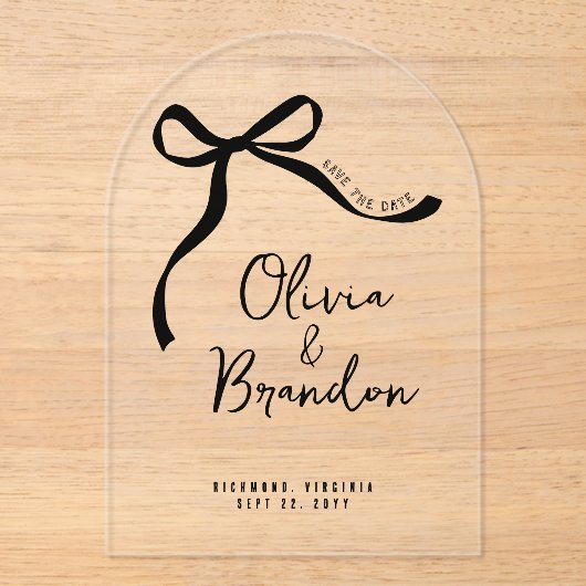 Crème en zwarte grillige hand getrokken boog acryl uitnodigingen (Voorkant)