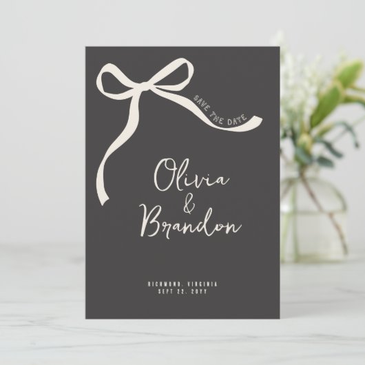 Crème en zwarte grillige hand getrokken boog save the date (Staand voorkant)