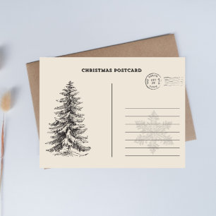 Crème en zwarte kerstboom vakantie Briefkaart